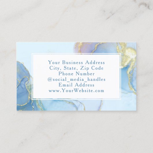 Blauw Glitter Waterverf Mode Stylist Modern Visitekaartje (Achterkant)