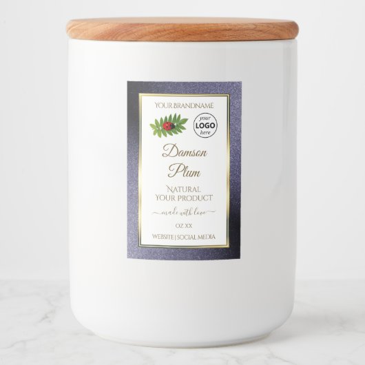 Blauw Glitter White Gold Product Label Ladybug Log Voedselcontainer Etiket (Voorkant)