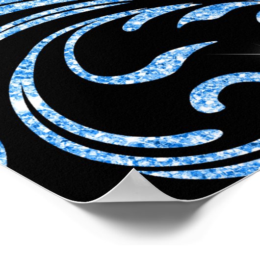 Blauw Glitter Wijnranken Krullen Bruiloft Verwelko Poster (Hoek)