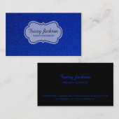 Blauw glitter wit label aangepaste visitekaartjes (Voorkant / Achterkant)