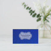 Blauw glitter wit label aangepaste visitekaartjes (Staand voorkant)