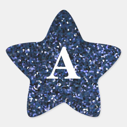 Blauw Glitter Wit Monogram Eerste Letter Aangepast Ster Sticker (Voorkant)