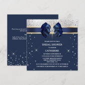 Blauw glitter zilver gouden lint strik glans kaart (Voorkant / Achterkant)