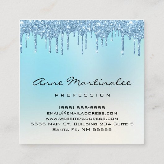 Blauw glitterdrifminimalistisch professioneel vierkante visitekaartje (Achterkant)
