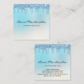 Blauw glitterdrifminimalistisch professioneel vierkante visitekaartje (Voorkant / Achterkant)