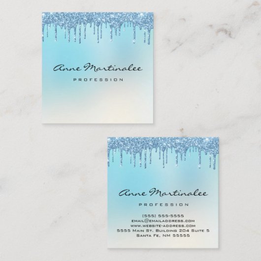 Blauw glitterdrifminimalistisch professioneel vierkante visitekaartje (Voorkant / Achterkant)