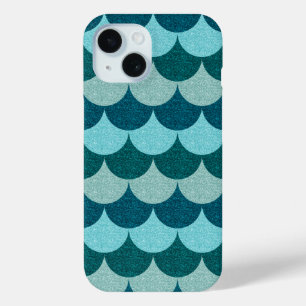 Blauw Glitterend Zeemeermin Schubben Patroon iPhone 15 Case