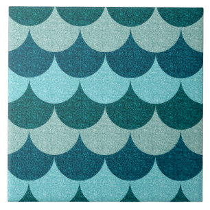 Blauw Glitterend Zeemeermin Schubben Patroon Tegeltje