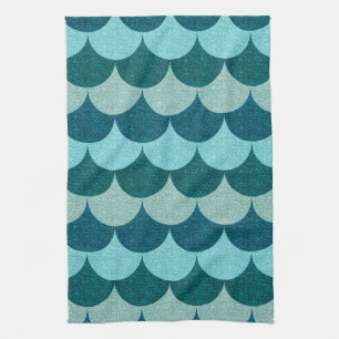 Blauw Glitterend Zeemeermin Schubben Patroon Theedoek
