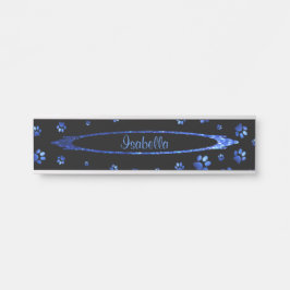 Blauw glitterende hondenpoot patroon Monogram Deurbordje