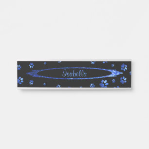 Blauw glitterende hondenpoot patroon Monogram Deurbordje