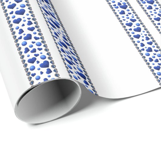 Blauw glitterhart cadeaupapier (Rol Hoek)