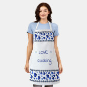 Blauw glitterhart op witte apron schort (Gedragen)