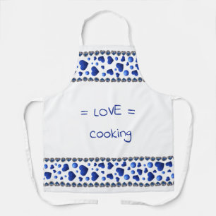 Blauw glitterhart op witte apron schort