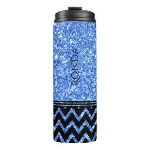 Blauw glitterpatroon en zwart-wit patroon thermosbeker