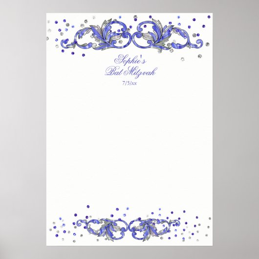 Blauw glitters, Bat Mitzvah, op maat, Aanmelding Poster (Voorkant)