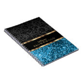 Blauw glitters en zwarte damast notitieboek (Rechterzijde)