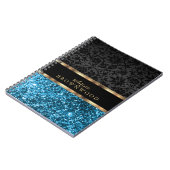 Blauw glitters en zwarte damast notitieboek (Linkerzijde)