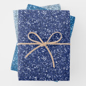 Blauw glitterscript inpakpapier vel (In situ)