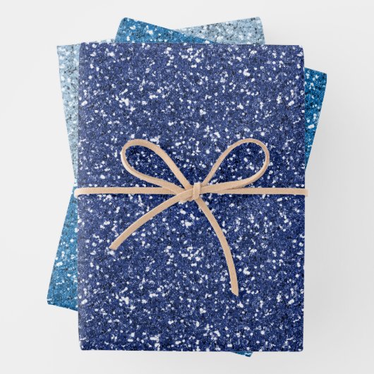 Blauw glitterscript inpakpapier vel (In situ)