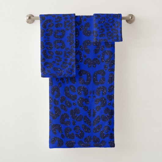 Blauw Glittery Leopard Patroon Bad Handdoek (Insitu)