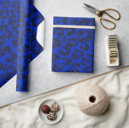 Blauw Glittery Leopard Patroon Cadeaupapier