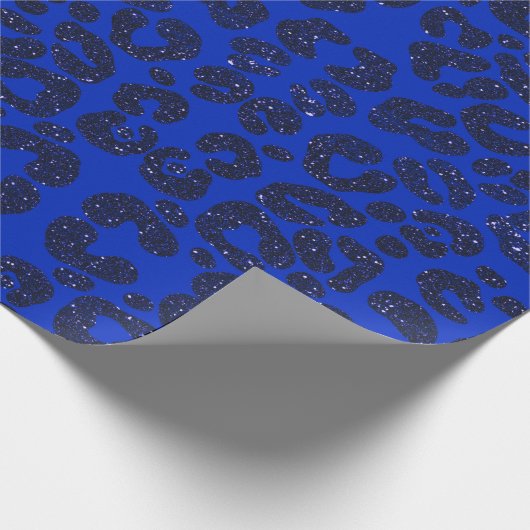 Blauw Glittery Leopard Patroon Cadeaupapier (Hoek)