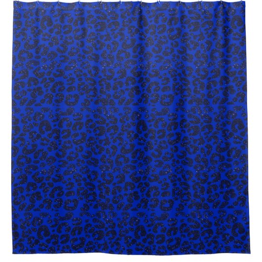 Blauw Glittery Leopard Patroon Douchegordijn (Voorkant)