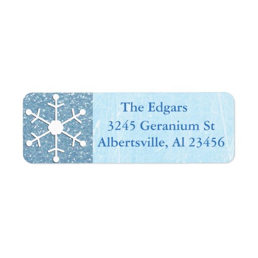 Blauw Glittery Sneeuwvlok Adres Retourlabel Etiket (Voorkant)