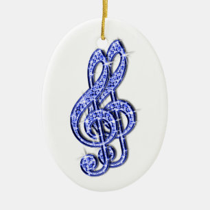 Blauw Glitzy Fonkelende Diamant Muzieknoten Keramisch Ornament