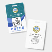 Blauw Global Wave Pers Staf Foto Reporter Badge (Voor- en achterkant)