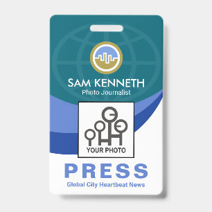 Blauw Global Wave Pers Staf Foto Reporter Badge