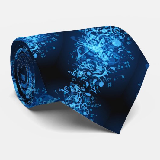 Blauw gloed Muzieknoten Patroon Stropdas 2 (Opgerold)