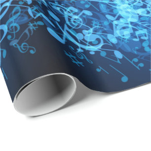 Blauw gloedpatroon Muzieknoten Cadeaupapier