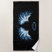 Blauw gloeiende engelenvleugels op een zwarte acht strandlaken (Voorkant)