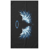 Blauw gloeiende engelenvleugels op een zwarte acht tafelkleed (Voorkant)