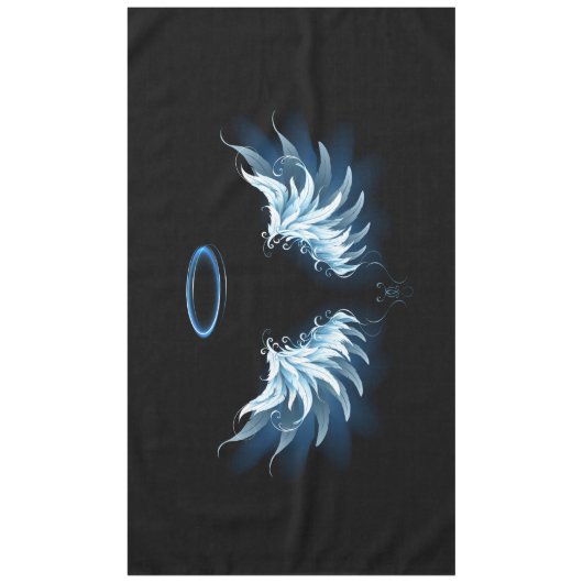 Blauw gloeiende engelenvleugels op een zwarte acht tafelkleed (Voorkant)