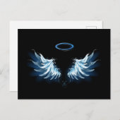 Blauw gloeiende engelenvleugels op zwarte achtergr briefkaart (Voorkant / Achterkant)