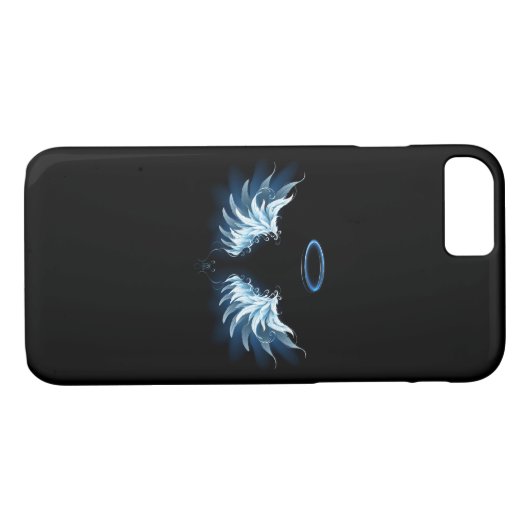 Blauw gloeiende engelenvleugels op zwarte achtergr Case-Mate iPhone case (Achterkant (Horizontaal))