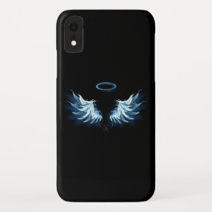 Blauw gloeiende engelenvleugels op zwarte achtergr Case-Mate iPhone case