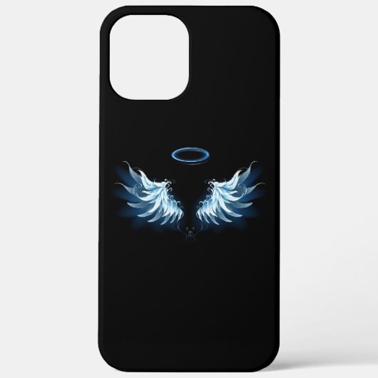 Blauw gloeiende engelenvleugels op zwarte achtergr Case-Mate iPhone case (Achterkant)