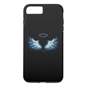 Blauw gloeiende engelenvleugels op zwarte achtergr iPhone 8/7 plus hoesje