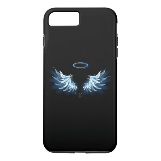 Blauw gloeiende engelenvleugels op zwarte achtergr Case-Mate iPhone case (Achterkant)
