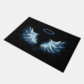 Blauw gloeiende engelenvleugels op zwarte achtergr deurmat (Schuin)