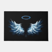 Blauw gloeiende engelenvleugels op zwarte achtergr deurmat (Voorkant)