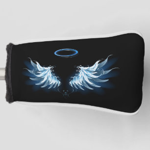 Blauw gloeiende engelenvleugels op zwarte achtergr golfheadcover