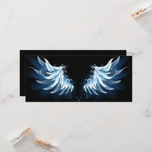 Blauw gloeiende engelenvleugels op zwarte achtergr kaart (Voorkant / Achterkant in situ)
