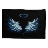 Blauw gloeiende engelenvleugels op zwarte achtergr kussensloop (Achterkant-Links)