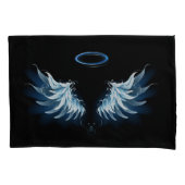 Blauw gloeiende engelenvleugels op zwarte achtergr kussensloop (Voorkant-Links)