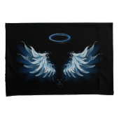 Blauw gloeiende engelenvleugels op zwarte achtergr kussensloop (Voorkant-Rechts)